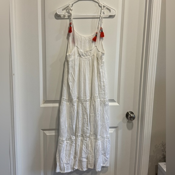 Rachel Zoe Dress Small Linen Blend Tiered White Crochet Panels Tassel - Picture 5 of 10